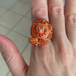 3/$18 Orange snail shell ring crystal jewel